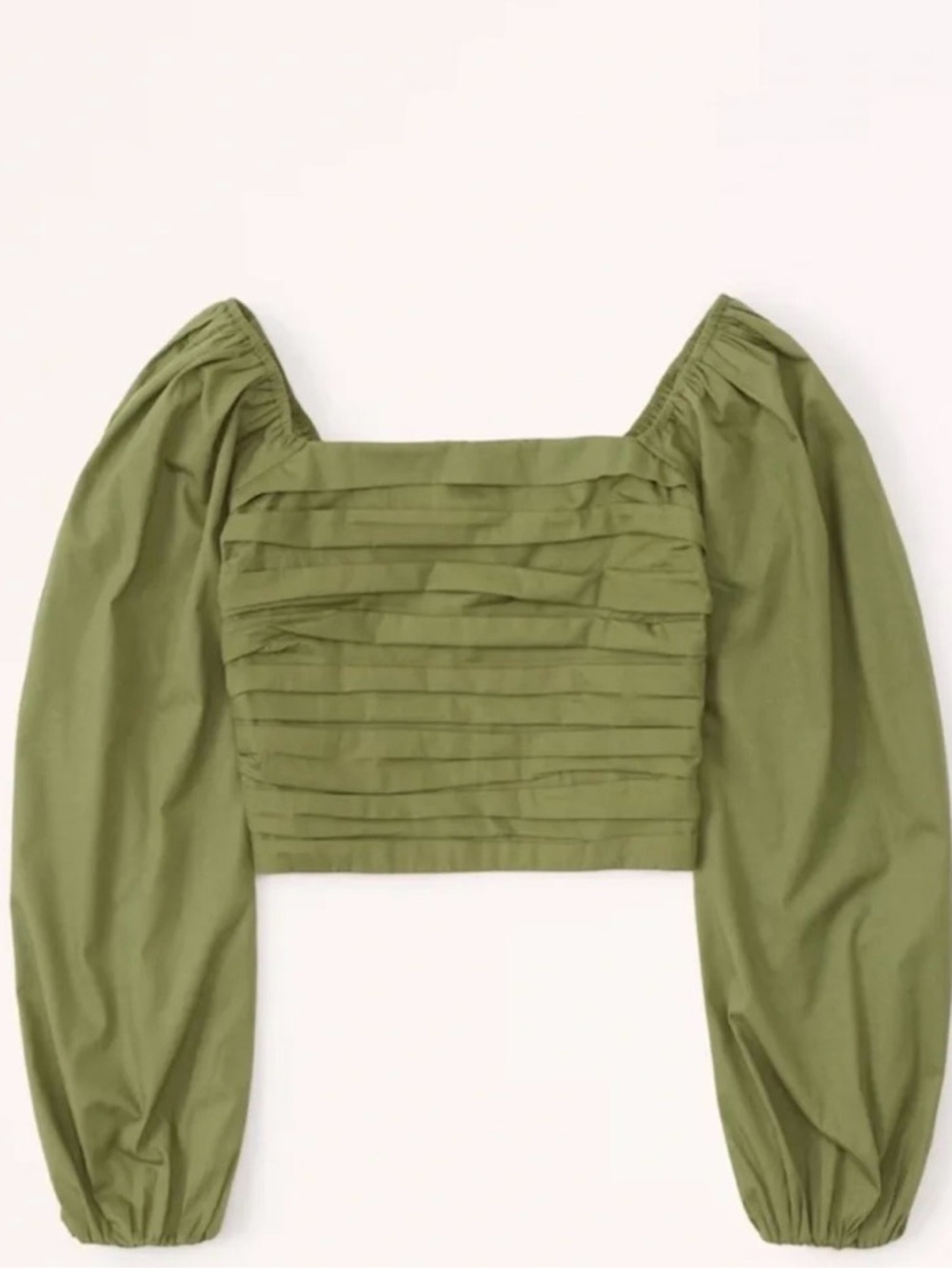 Abercrombie & Fitch Olive Green Square-Neck Puff Sleeve Crop Top